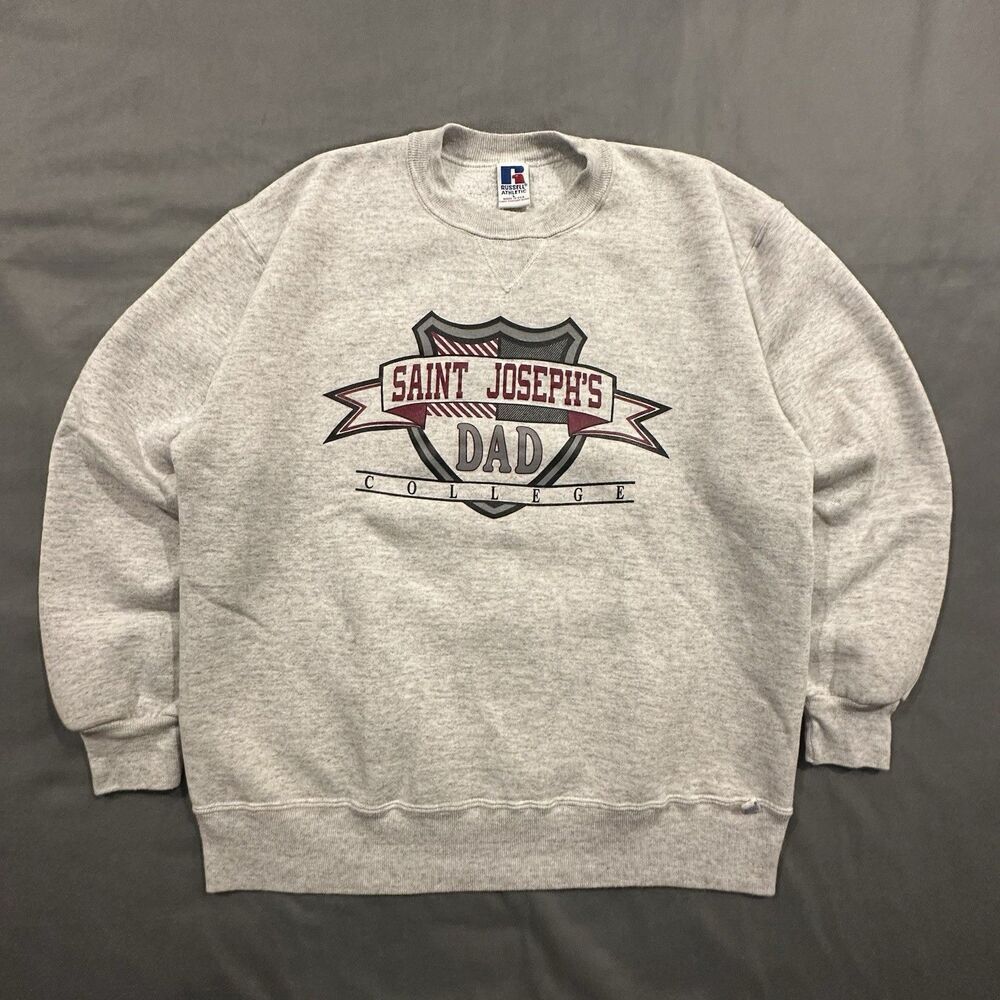 Vintage 90s Russell Sweatshirt Mens L Saint Josephs College Dad Made in USA Gray